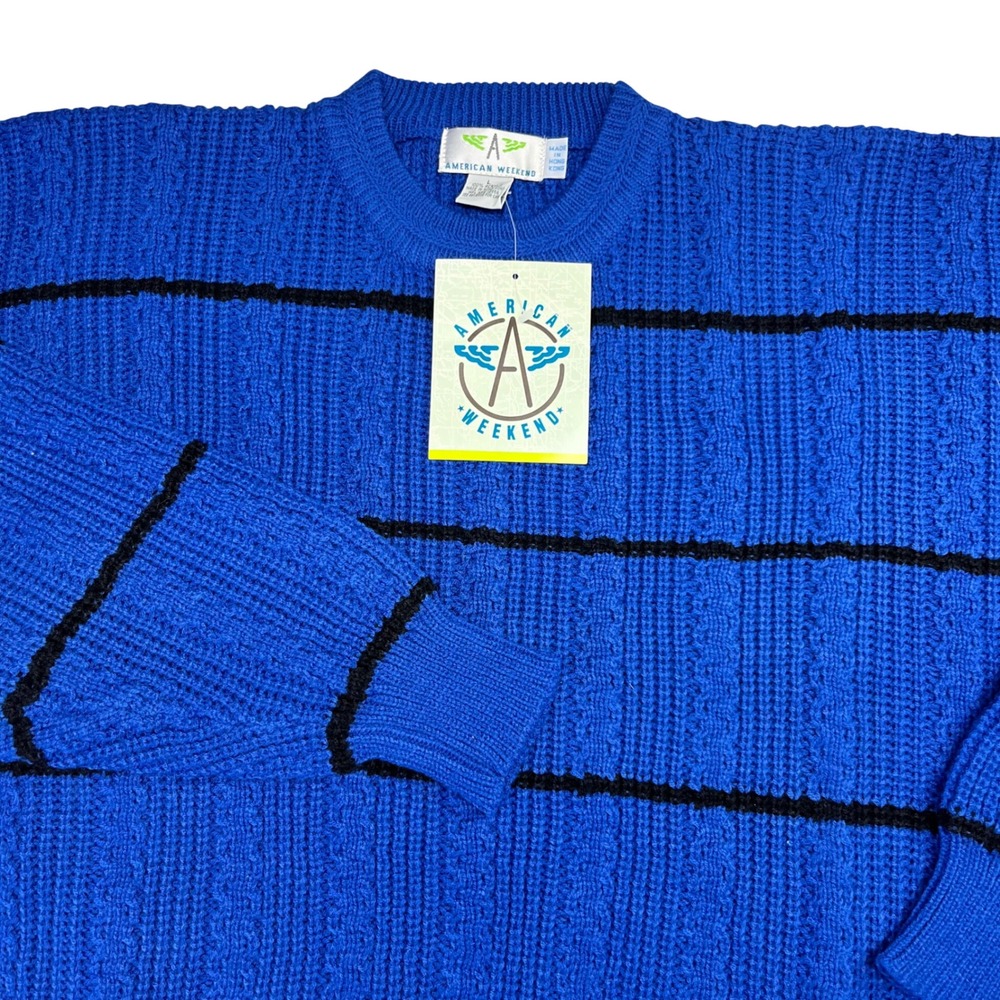 Vintage American Weekend Blue Striped Crewneck Sweater Mens‎ Large NWT 90s Retro